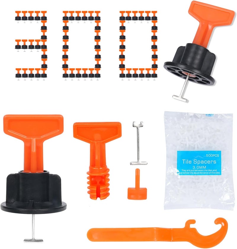 Threetwone Reusable 1/16" Tile Leveling System Kit (300pcs) w/ 1500 1/8" Cross Spacers + 6 Wrenches & 40 Steel Pins - Professional Floor Installation Tools (300, 1/8) - Image 1